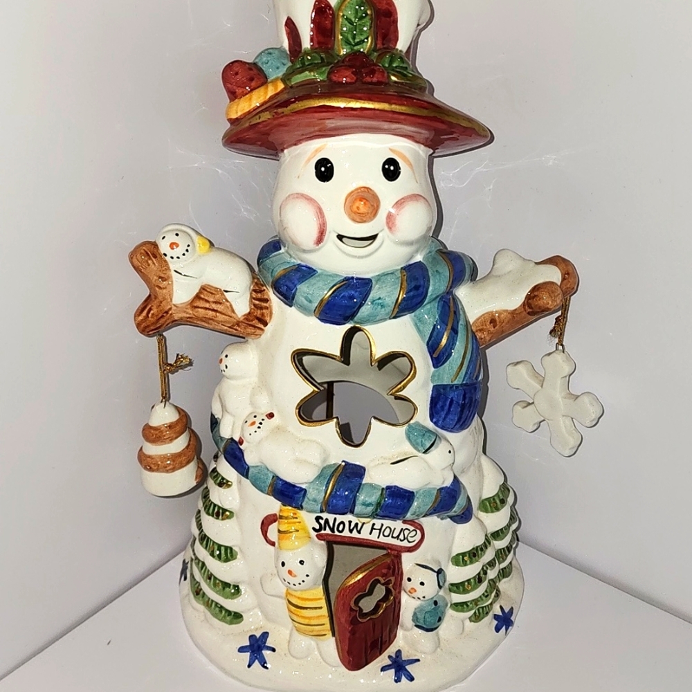 Christmas Decor Snowman Candle Holder Snow House Ceramic